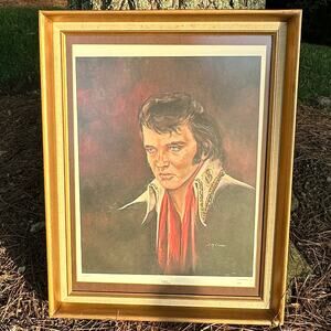 Rare Elvis Presley framed poster by J.M. Garner 1935-1977 Elvis Portrait 21 x 27